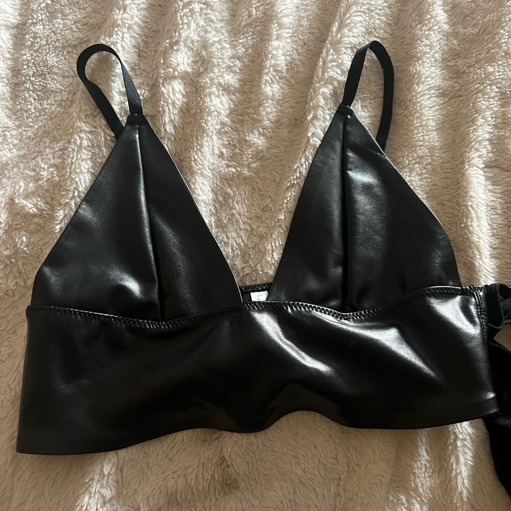 black leather cropped top